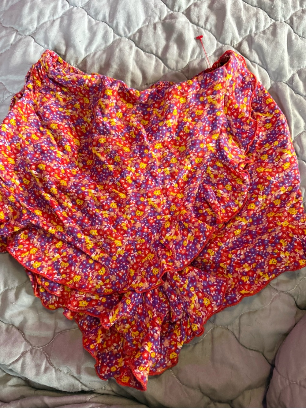 Patrons of Peace Bright Floral Ruffle Skort in Red and Purple